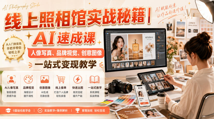 线上照相馆实战秘籍｜AI速成课，人像写真、品牌视觉、创意图像一站式变现教学-网创资源站