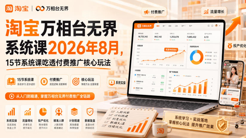 淘宝万相台无界系统课2026年8月，15节系统课吃透付费推广核心玩法-网创资源站