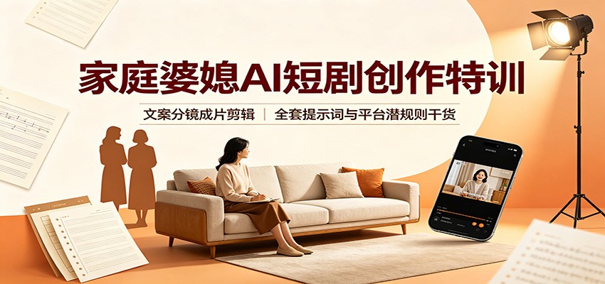 家庭婆媳AI短剧创作特训：文案分镜成片剪辑，全套提示词与平台潜规则干货-网创资源站