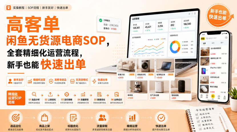 高客单闲鱼无货源电商SOP，全套精细化运营流程，新手也能快速出单-网创资源站