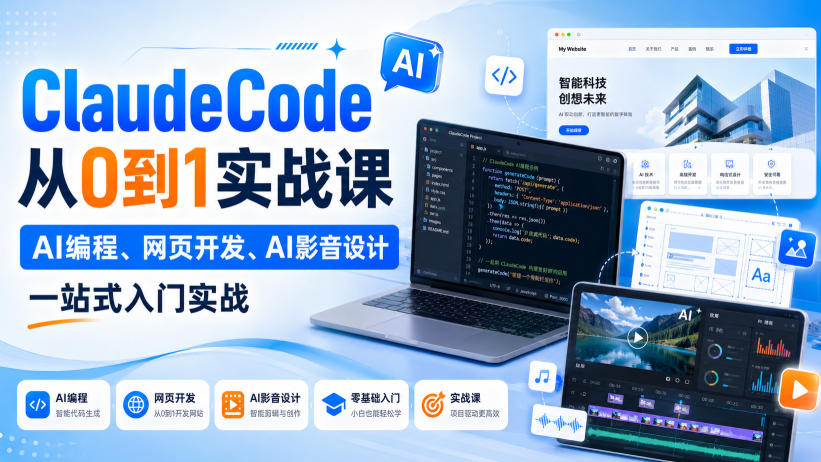ClaudeCode从0到1实战课，AI编程、网页开发、AI影音设计一站式入门实战-网创资源站