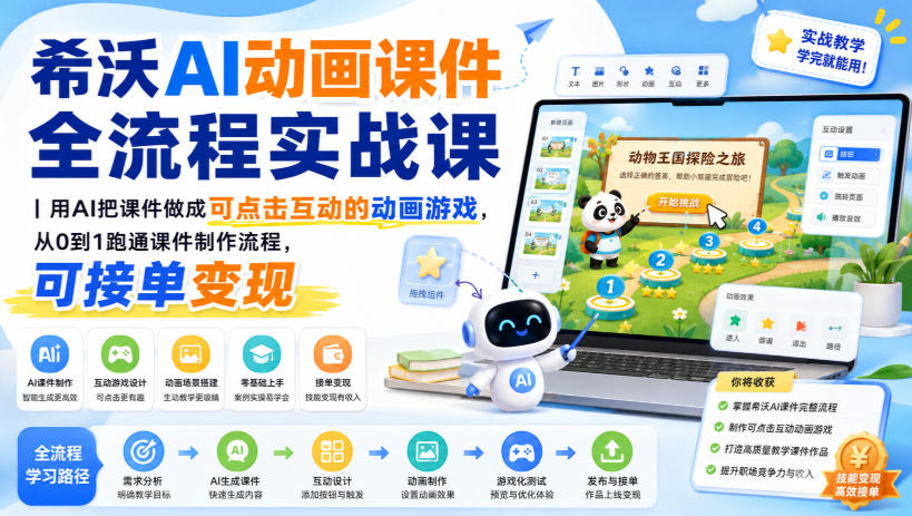希沃AI动画课件全流程实战课｜用AI把课件做成可点击互动的动画游戏，从0到1跑通课件制作流程，可接单变现-网创资源站