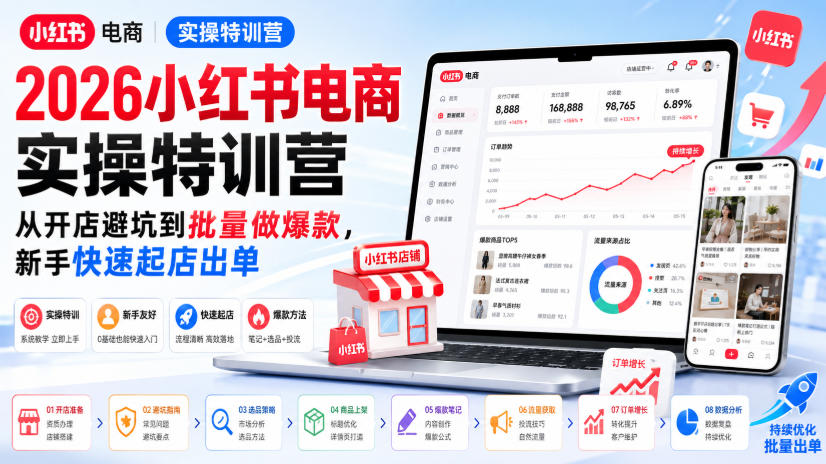 2026小红书电商实操特训营，从开店避坑到批量做爆款，新手快速起店出单-网创资源站