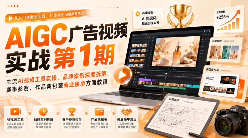 AIGC广告视频实战第1期，主流AI视频工具实操、品牌案例深度拆解、赛事参赛、作品集包装商业接单方面教程-网创资源站