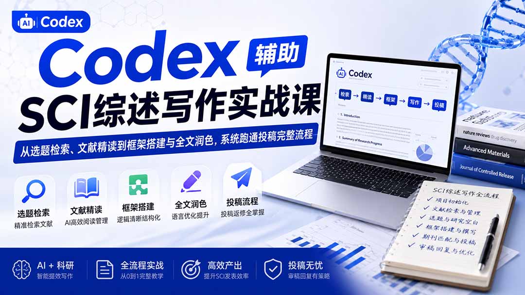 Codex辅助SCI综述写作实战课——从选题检索、文献精读到框架搭建与全文润色，系统跑通投稿完整流程-网创资源站