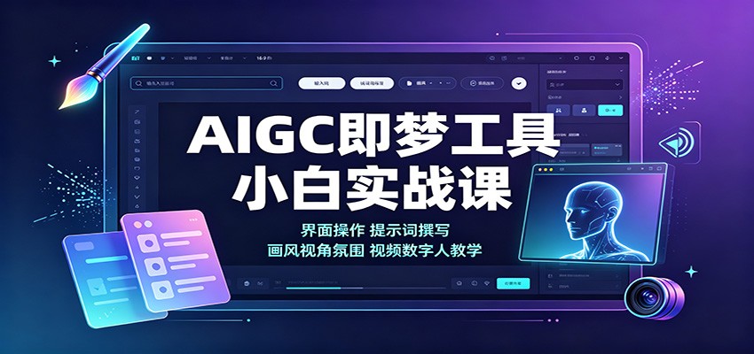 AIGC即梦工具小白实战课：界面操作，提示词撰写，画风视角氛围视频数字人教学-网创资源站