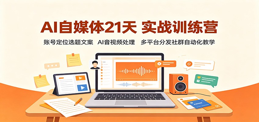 AI自媒体21天实战训练营：账号定位选题文案，AI音视频处理，多平台分发社群自动化教学-网创资源站