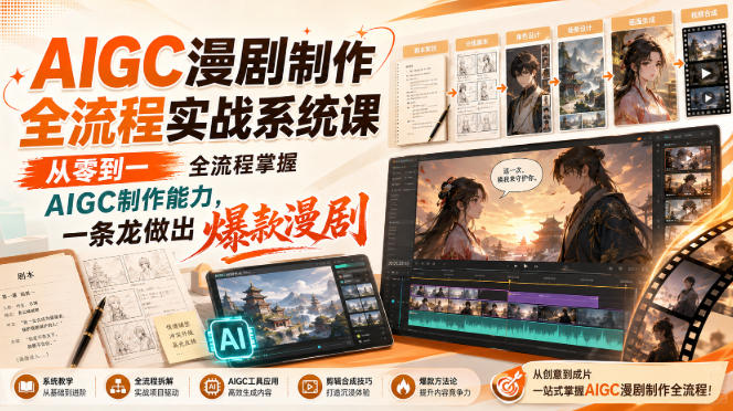 AIGC漫剧制作全流程实战系统课，从零到一全流程掌握AIGC制作能力，一条龙做出爆款漫剧-网创资源站