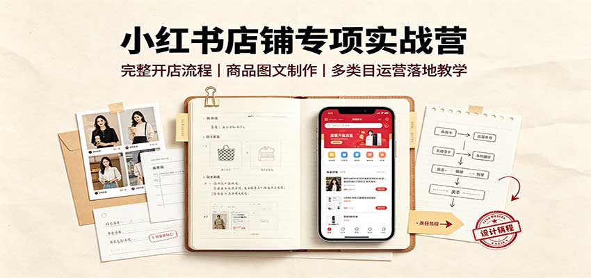 小红书店铺专项实战营：完整开店流程，商品图文制作，多类目运营落地教学-网创资源站