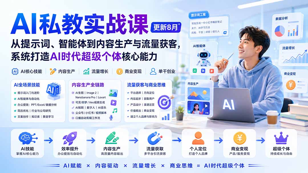 AI私教实战课-更新8月：从提示词、智能体到内容生产与流量获客，系统打造AI时代超级个体核心能力-网创资源站