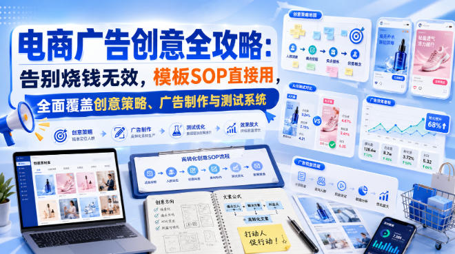 电商广告创意全攻略：告别烧钱无效，模板SOP直接用，全面覆盖创意策略、广告制作与测试系统【原创双语字幕】-网创资源站