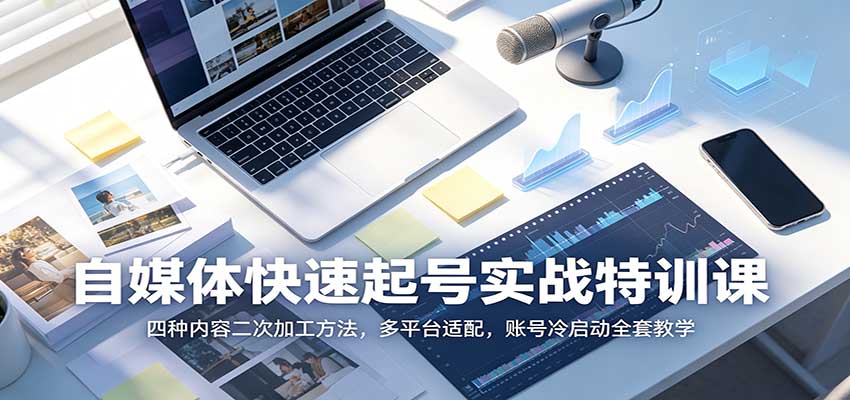 自媒体快速起号实战特训课：四种内容二次加工方法，多平台适配，账号冷启动全套教学-网创资源站