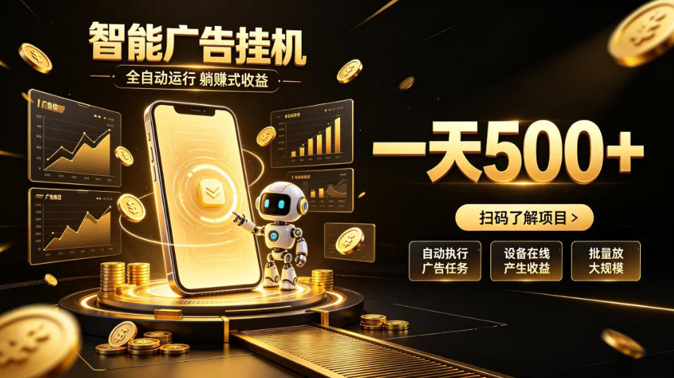 智能广告挂G项目，无需人工值守，全自动躺賺增收，单日收益可达500+【揭秘】-网创资源站