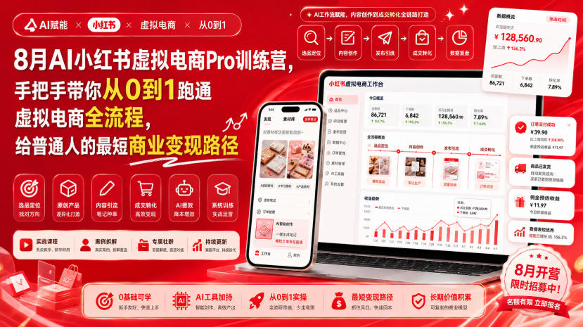 8月AI小红书虚拟电商Pro训练营，手把手带你从0到1跑通虚拟电商全流程，给普通人的最短商业变现路径(更新0903)-网创资源站