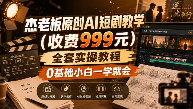 杰老板原创AI短剧教学(收费999元)，全套实操教程，0基础小白一学就会，非搬运技术-网创资源站