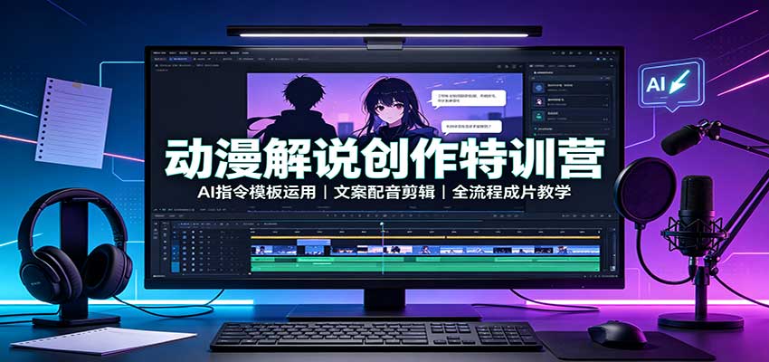 动漫解说创作特训营：AI指令模板运用，文案配音剪辑，全流程成片教学-网创资源站