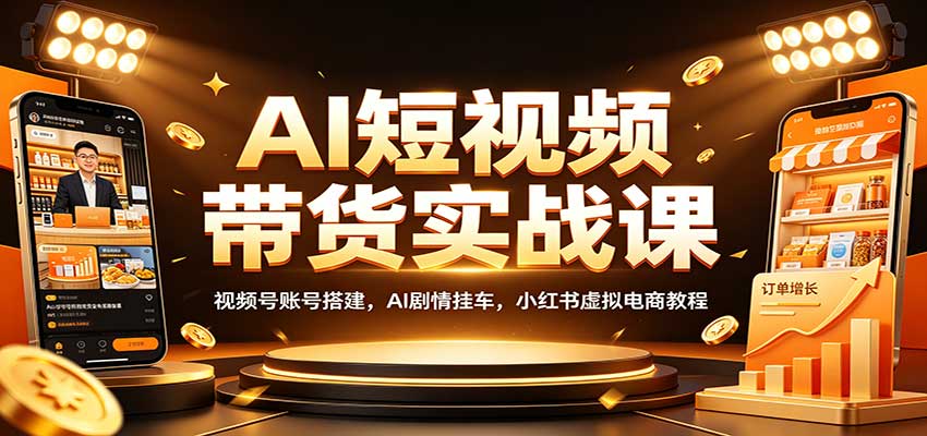 AI短视频带货实战课：视频号账号搭建，AI剧情挂车，小红书虚拟电商教程-网创资源站