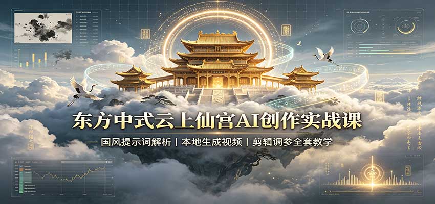 东方中式云上仙宫AI创作实战课：国风提示词解析，本地生成视频，剪辑调参全套教学-网创资源站