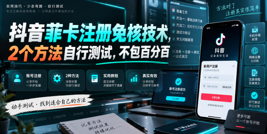 抖音菲卡注册免核技术，2个方法自行测试，不包百分百-网创资源站