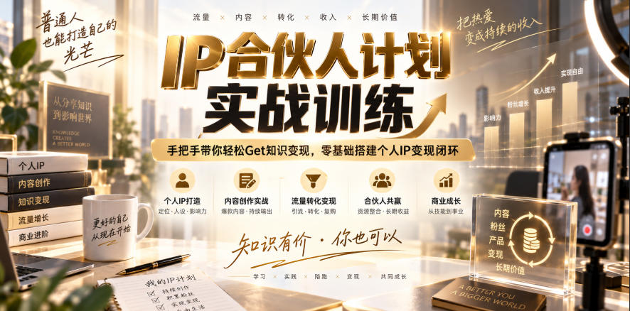 IP合伙人计划实战训练，手把手带你轻松Get知识变现，零基础搭建个人IP变现闭环(更新260908)-网创资源站