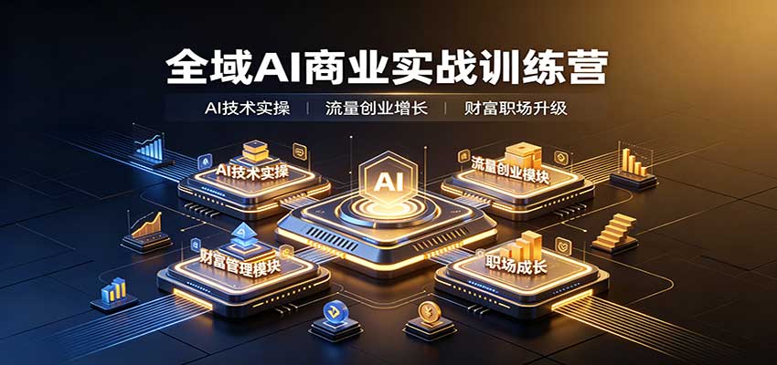 全域AI商业实战训练营：涵盖AI技术实操、流量创业、财富管理与职场成长全体系内容-网创资源站