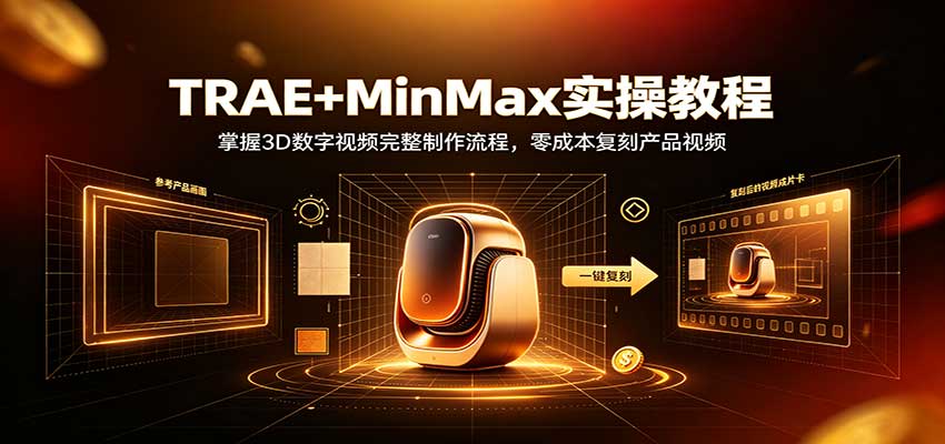 TRAE+MinMax实操教程：3D数字视频完整制作流程，零成本复刻产品视频-网创资源站