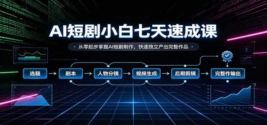 AI短剧小白速成课：从零起步掌握AI短剧制作，快速独立产出完整作品-网创资源站