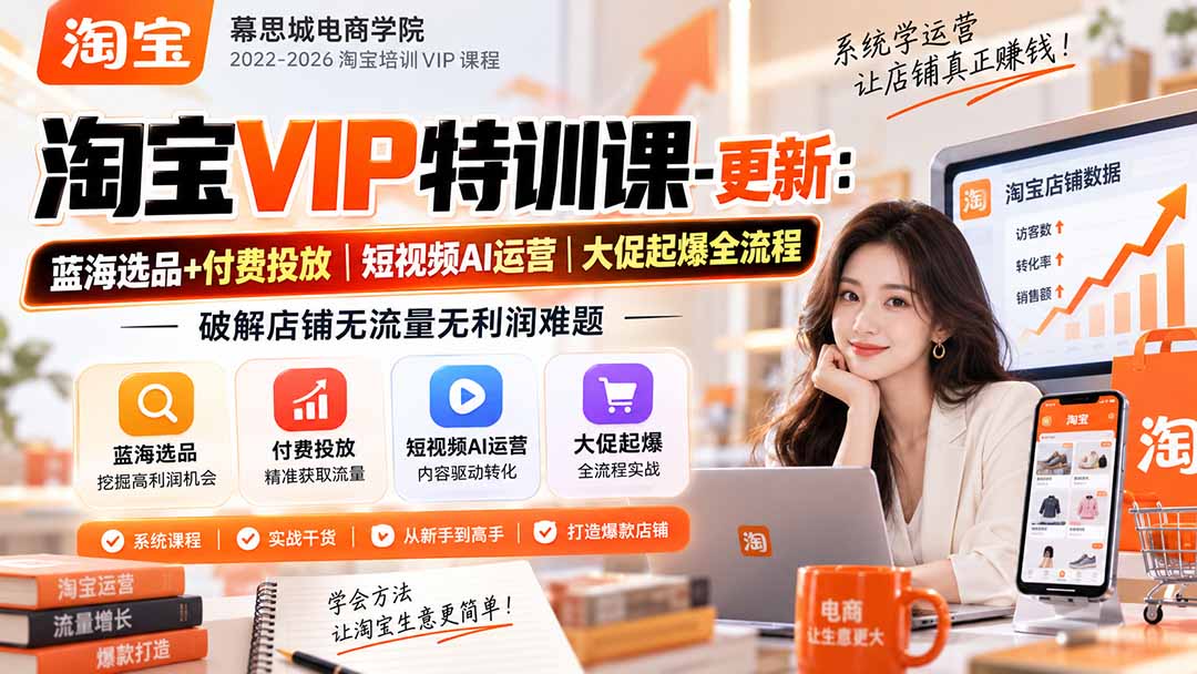 淘宝VIP特训课-更新0917：蓝海选品+付费投放｜短视频AI运营｜大促起爆全流程，破解店铺无流量无利润难题-网创资源站