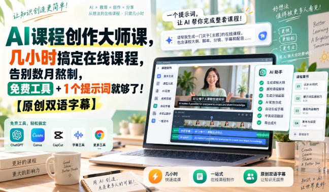 AI课程创作大师课，几小时搞定在线课程，告别数月熬制，免费工具+1个提示词就够了！【原创双语字幕】-网创资源站