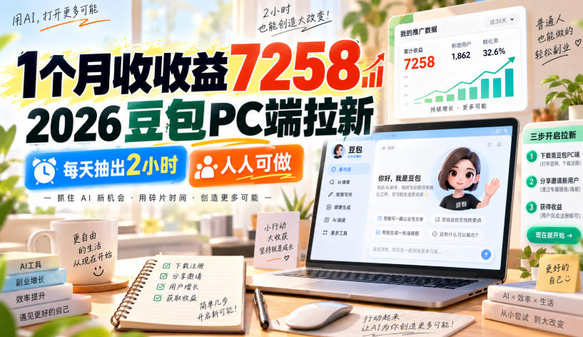 1个月收收益7258，2026豆包PC端拉新，每天抽出2小时，人人可做-网创资源站