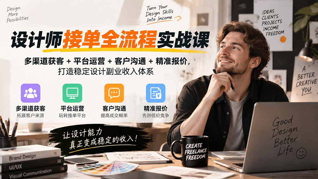 设计师接单全流程实战课-无水印｜多渠道获客+平台运营+客户沟通+精准报价，打造稳定设计副业收入体系-网创资源站