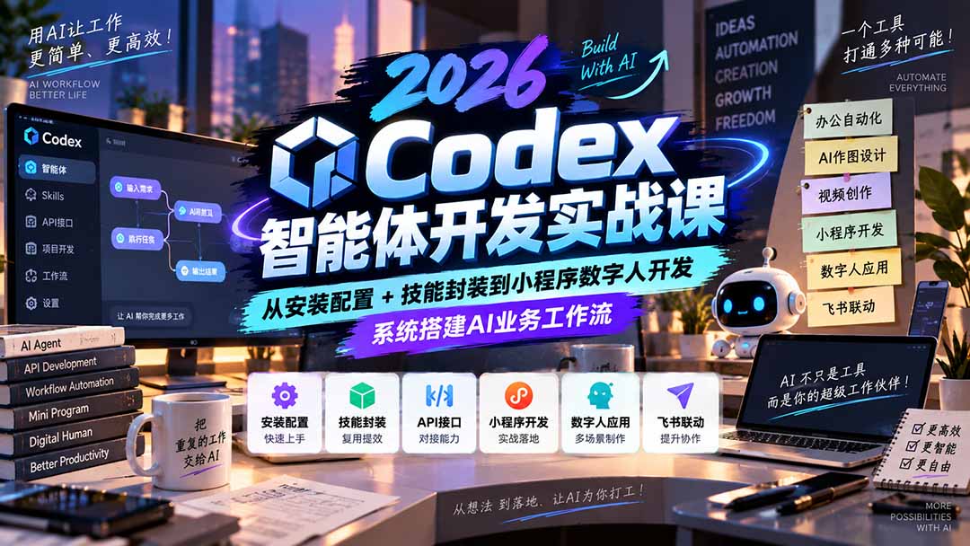 2026Codex智能体开发实战课：从安装配置+技能封装到小程序数字人开发，系统搭建AI业务工作流-网创资源站