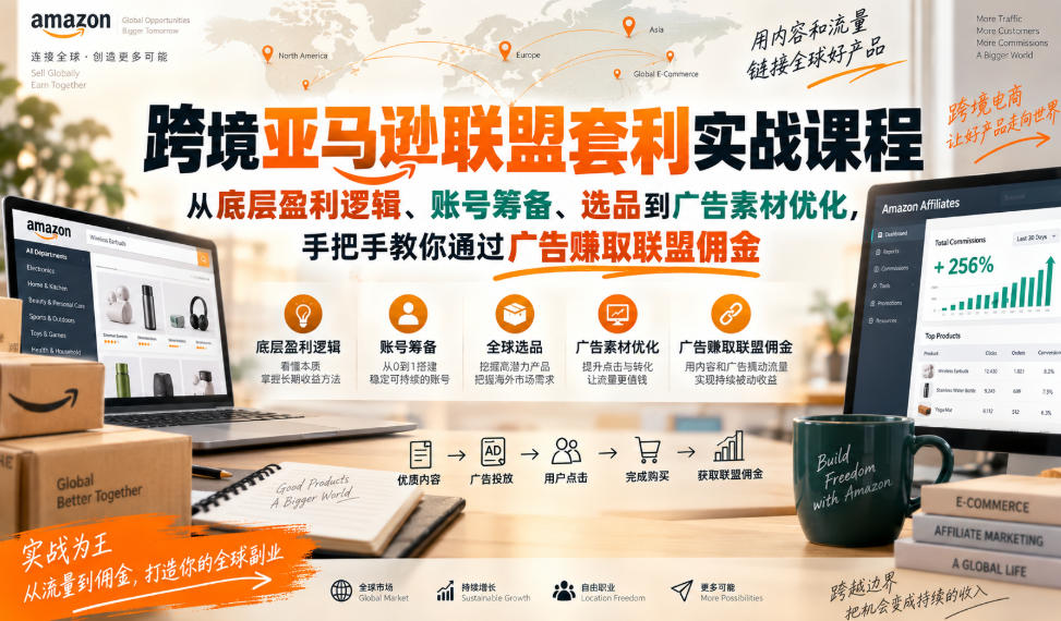 跨境亚马逊联盟套利实战课程，从底层盈利逻辑、账号筹备、选品到广告素材优化，手把手教你通过广告賺取联盟佣金-网创资源站