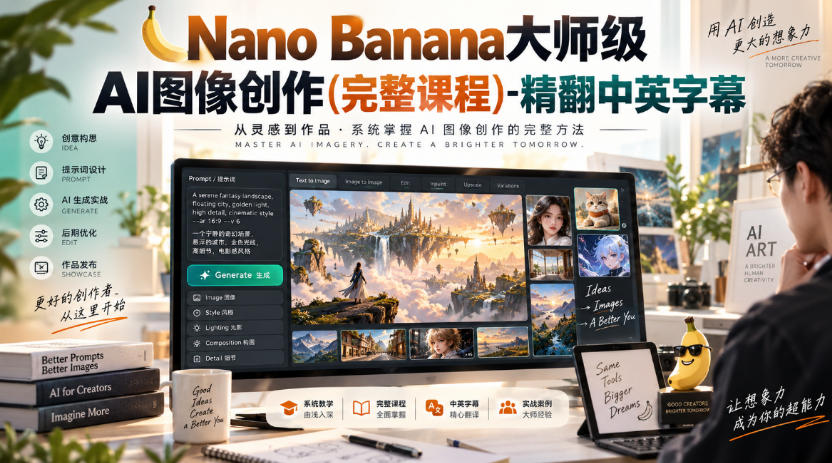 【无水印】Nano Banana大师级AI图像创作(完整课程)-精翻中英字幕-网创资源站