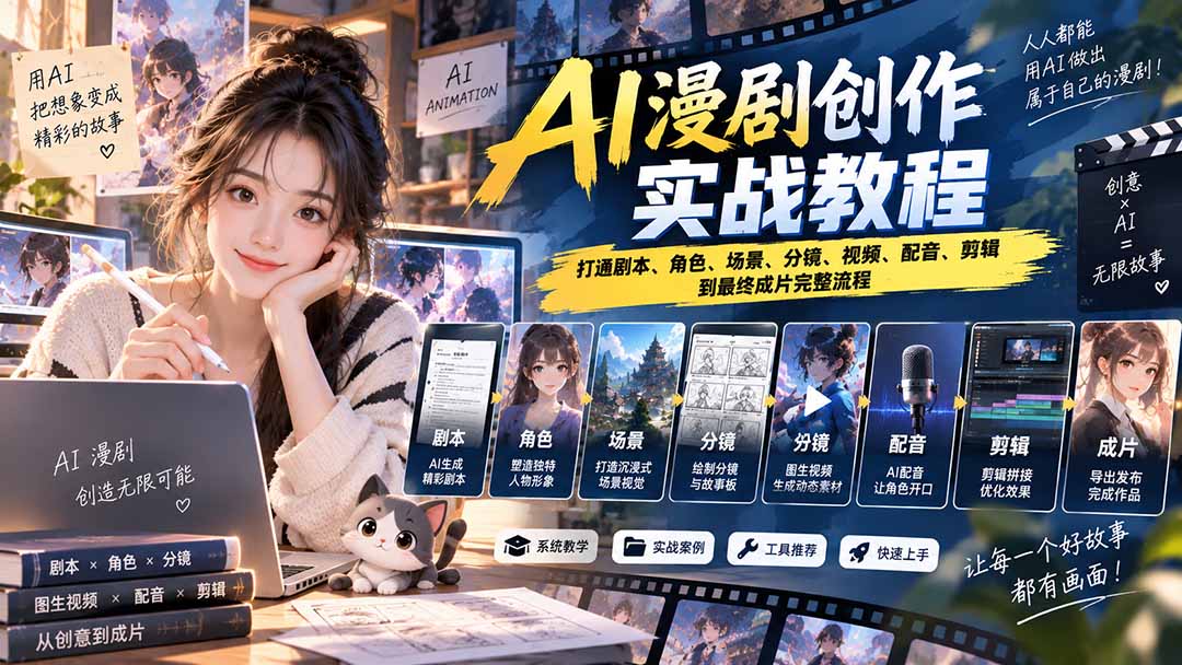 2026 AI漫剧创作实战教程：打通剧本、角色、场景、分镜、视频、配音、剪辑到最终成片完整流程-网创资源站