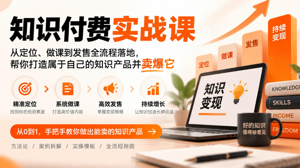 知识付费实战课：从定位、做课到发售全流程落地，帮你打造属于自己的知识产品并卖爆它-网创资源站