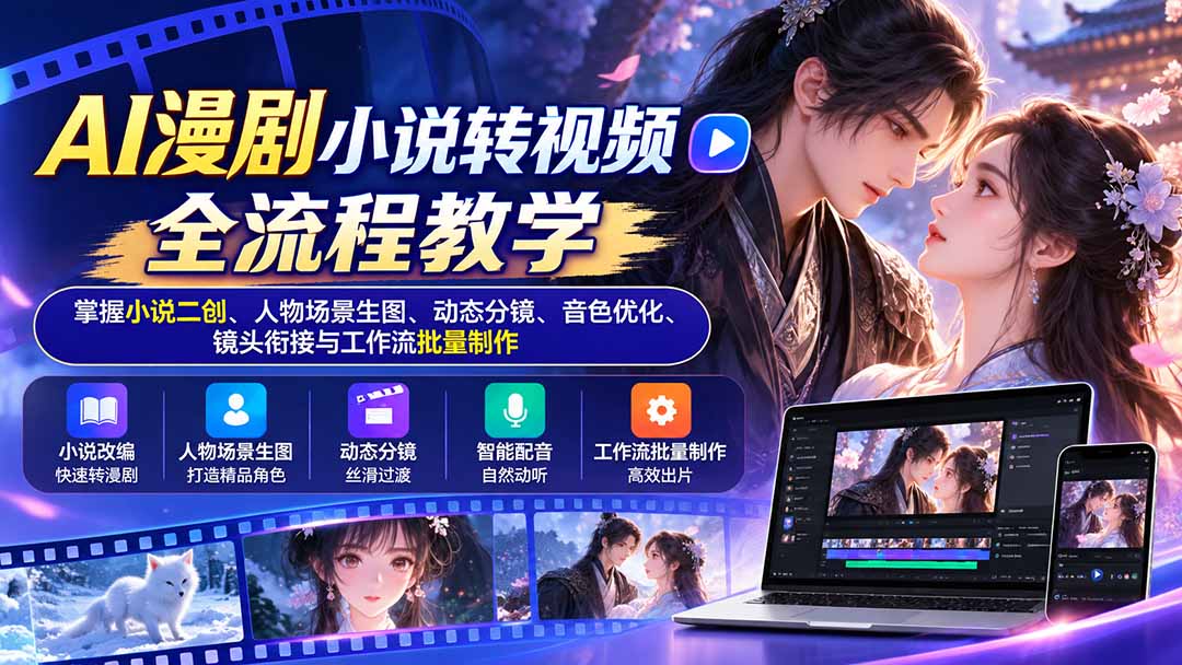 AI漫剧小说转视频全流程教学：掌握小说二创、人物场景生图、动态分镜、音色优化、镜头衔接与工作流批量制作-网创资源站