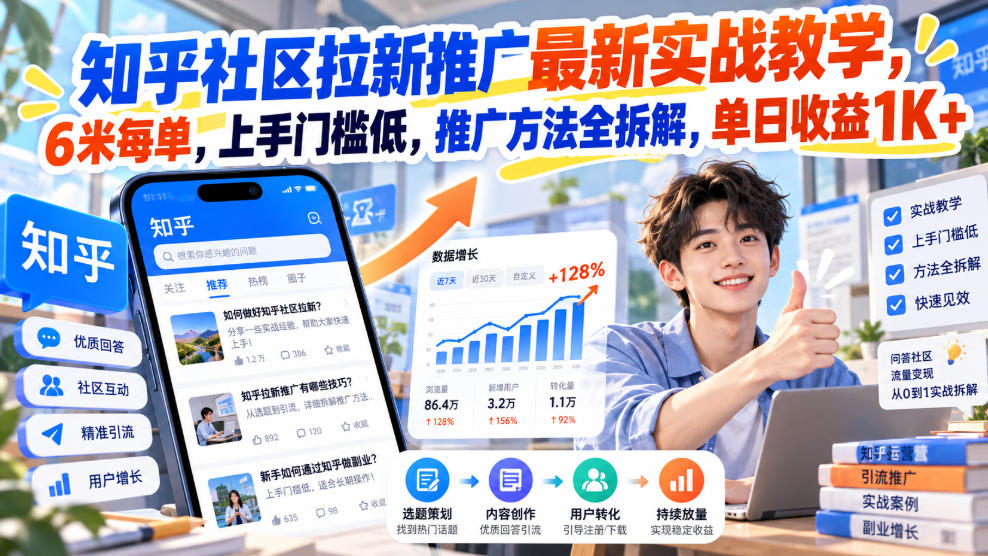 知乎社区拉新推广最新实战教学，6米每单，上手门槛低，推广方法全拆解，单日收益1K+！(更新1010)-网创资源站