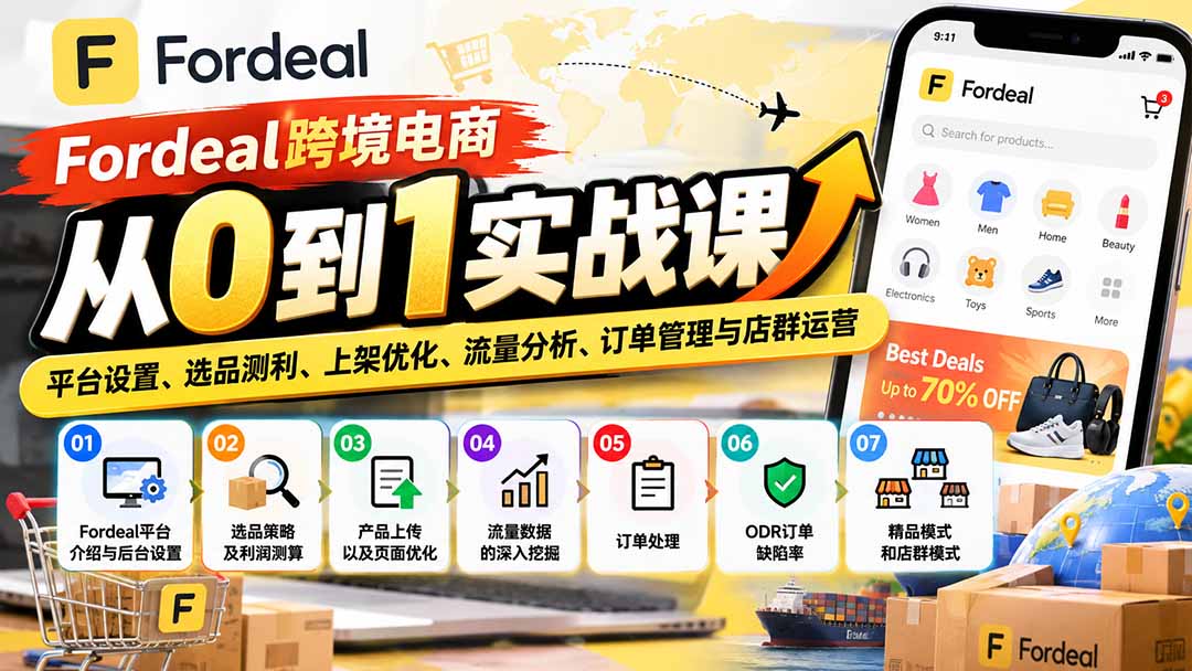 Fordeal跨境电商从0到1实战课：平台设置、选品测利、上架优化、流量分析、订单管理与店群运营-网创资源站