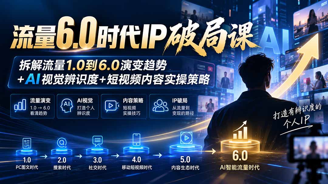 流量6.0时代IP破局课-更新：拆解流量1.0到6.0演变趋势+AI视觉辨识度+短视频内容实操策略-网创资源站