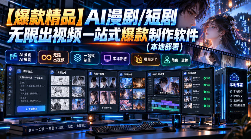 【爆款精品】AI漫剧/短剧无限出视频一站式爆款制作软件(本地部署)-网创资源站