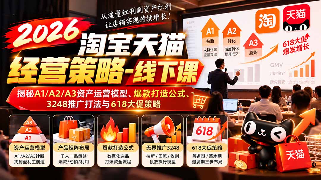 2026淘宝天猫经营策略-线下课-更新1019：揭秘A1/A2/A3资产运营模型、爆款打造公式、3248推广打法与618大促策略-网创资源站