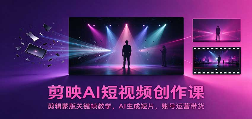 剪映AI短视频创作课：剪辑蒙版关键帧教学，AI生成短片，账号运营带货-网创资源站
