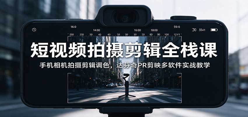 短视频拍摄剪辑全栈课：手机相机拍摄剪辑调色，达芬奇PR剪映多软件实战教学-网创资源站