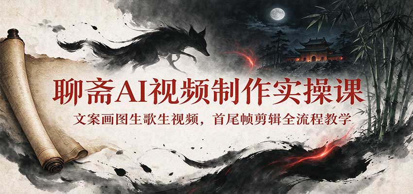 聊斋AI视频制作实操课：文案画图生歌生视频，首尾帧剪辑全流程教学-网创资源站