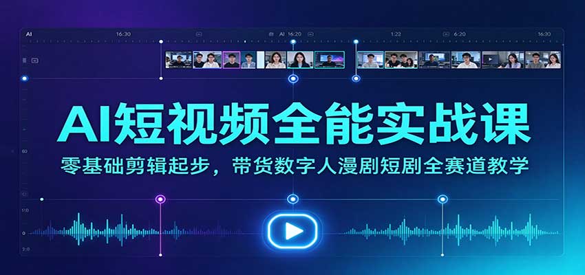 AI短视频全能实战课：零基础剪辑起步，带货数字人漫剧短剧全赛道教学-网创资源站