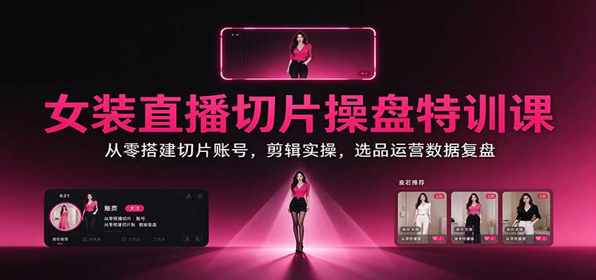 女装直播切片操盘特训课：从零搭建切片账号，剪辑实操，选品运营数据复盘-网创资源站