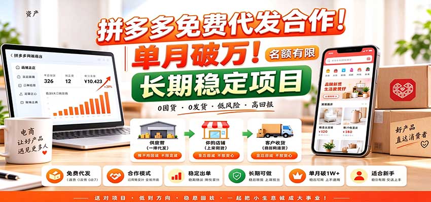 拼多多免费代发合作｜单月破万！长期稳定项目，名额有限-网创资源站