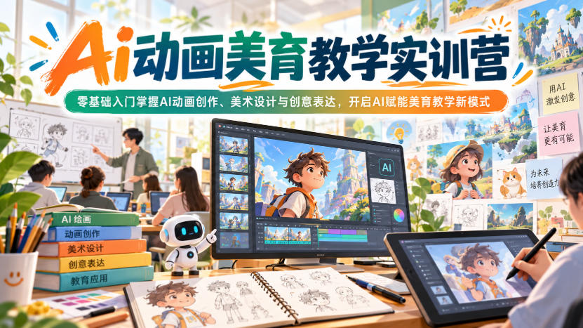 Ai动画美育教学实训营，零基础入门掌握AI动画创作、美术设计与创意表达，开启AI赋能美育教学新模式-网创资源站