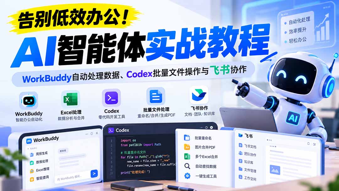 【无水印】告别低效办公！《AI智能体实战教程》WorkBuddy自动处理数据、Codex批量文件操作与飞书协作-网创资源站